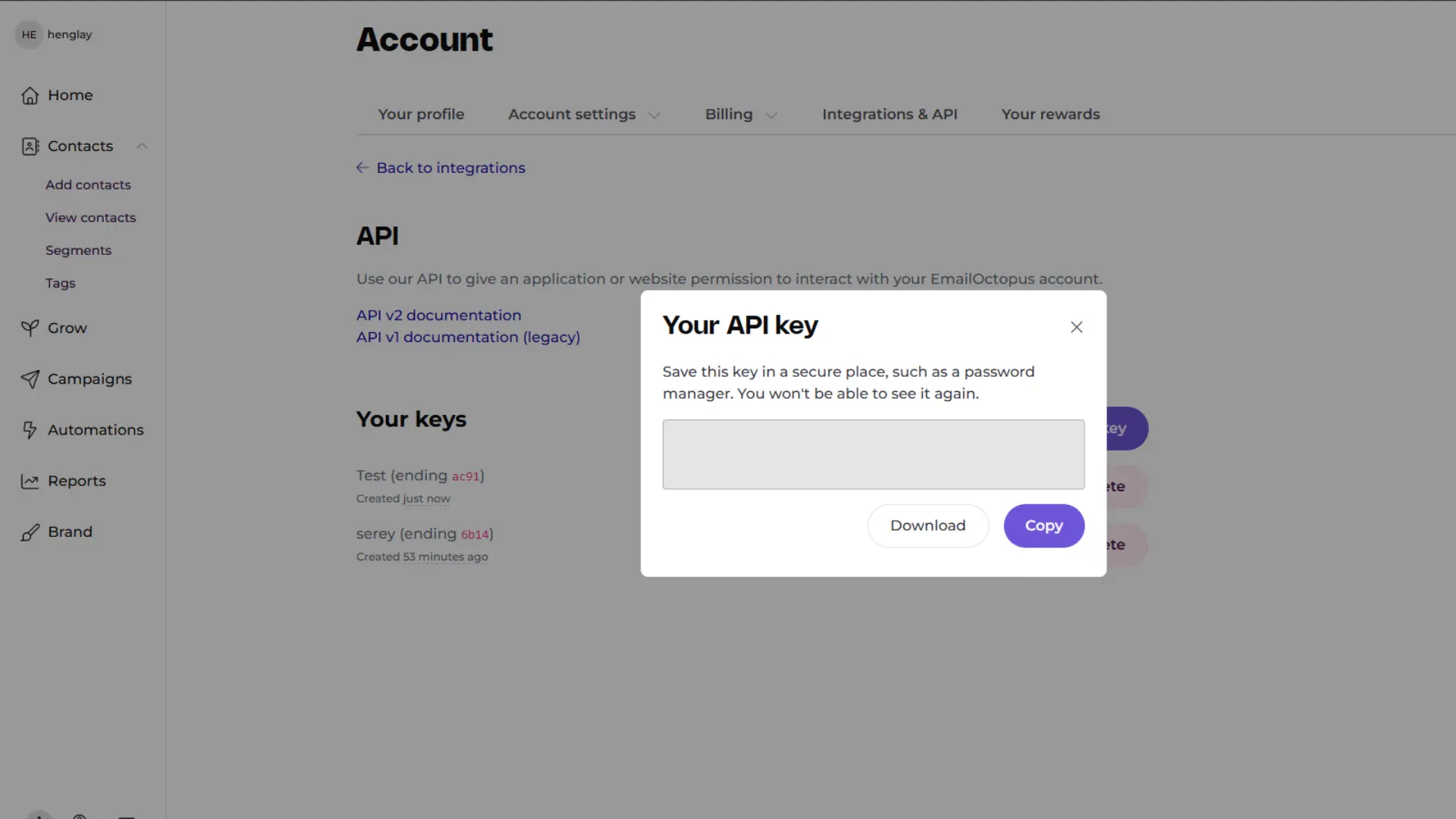 Get your Email Octopus API key